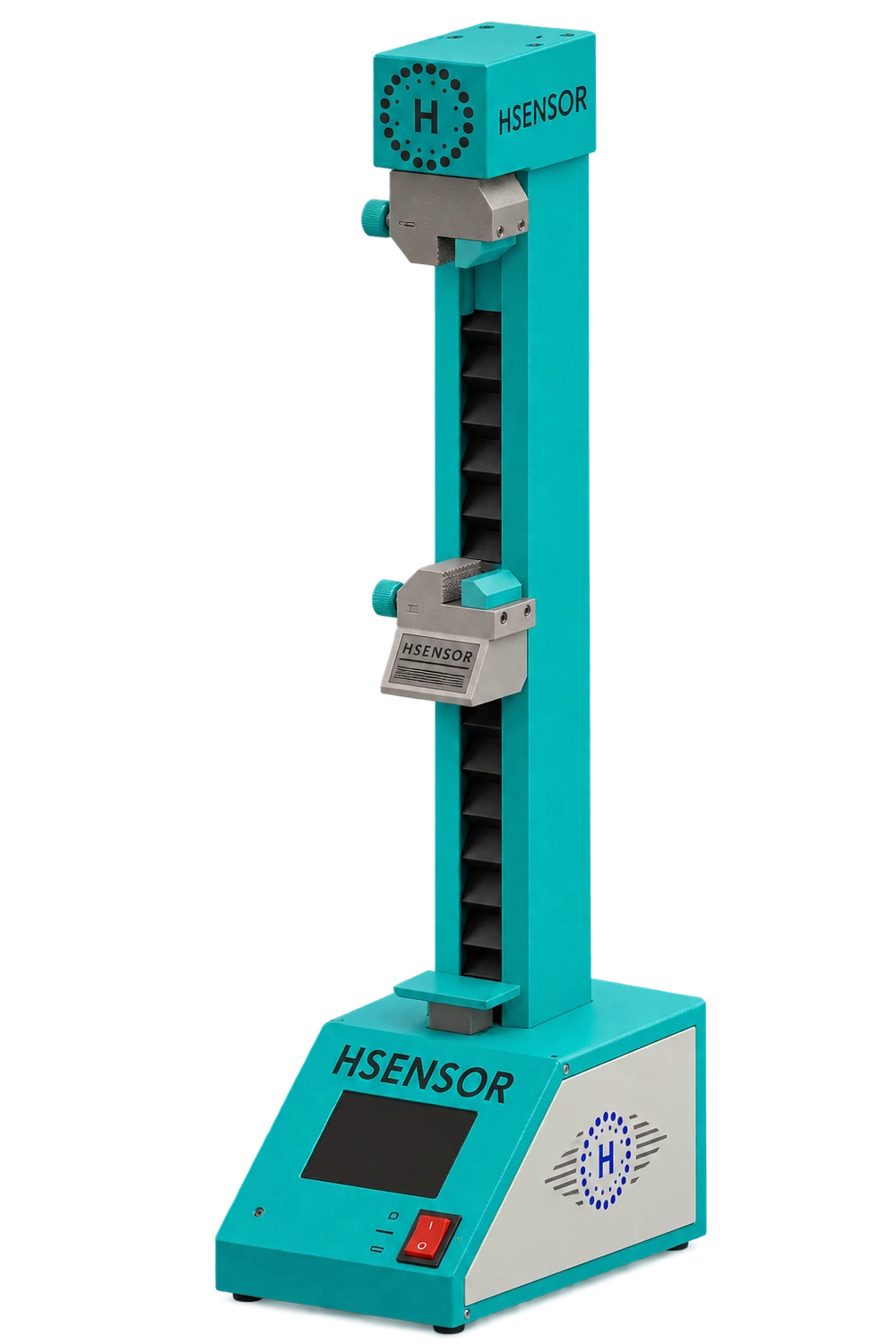 Máquina universal de ensaios mecânicos HSENSOR versão atual turquesa com pinças metálicas